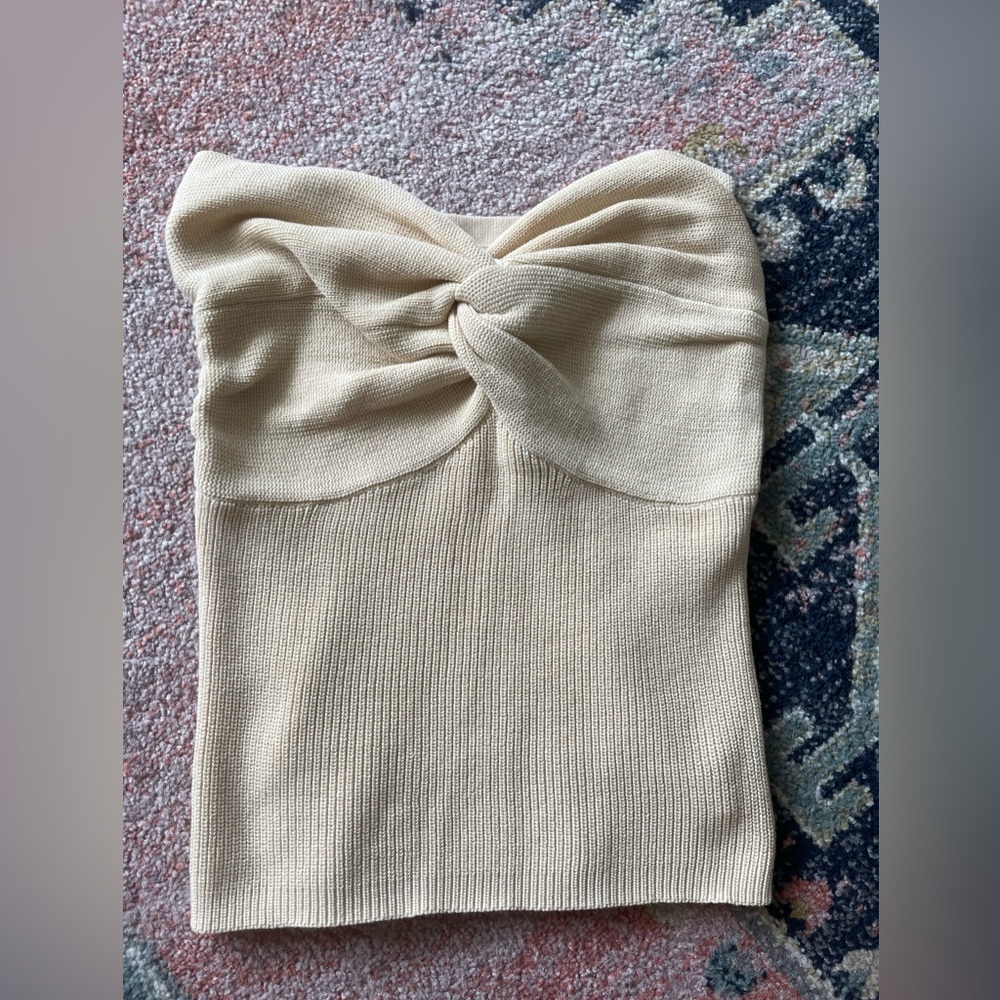 Cream Knitted Tube Top with Knot Detail